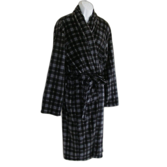 HOTEL SPA Robe, OS, Fleece, Plaid, Wrap style/Belt, Long sleeve, Pockets - Picture 2 of 8